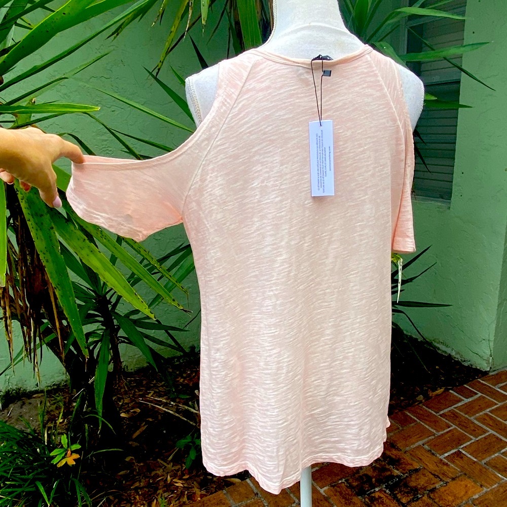 Light Pink Burnout Cold Shoulder T-shirt